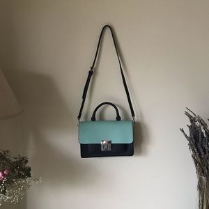 zara navy blue / light blue color block purse, new
